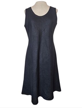 Eileen Fisher Irish Linen Dress Size S Black Sleeveless Lagenlook Minimalist